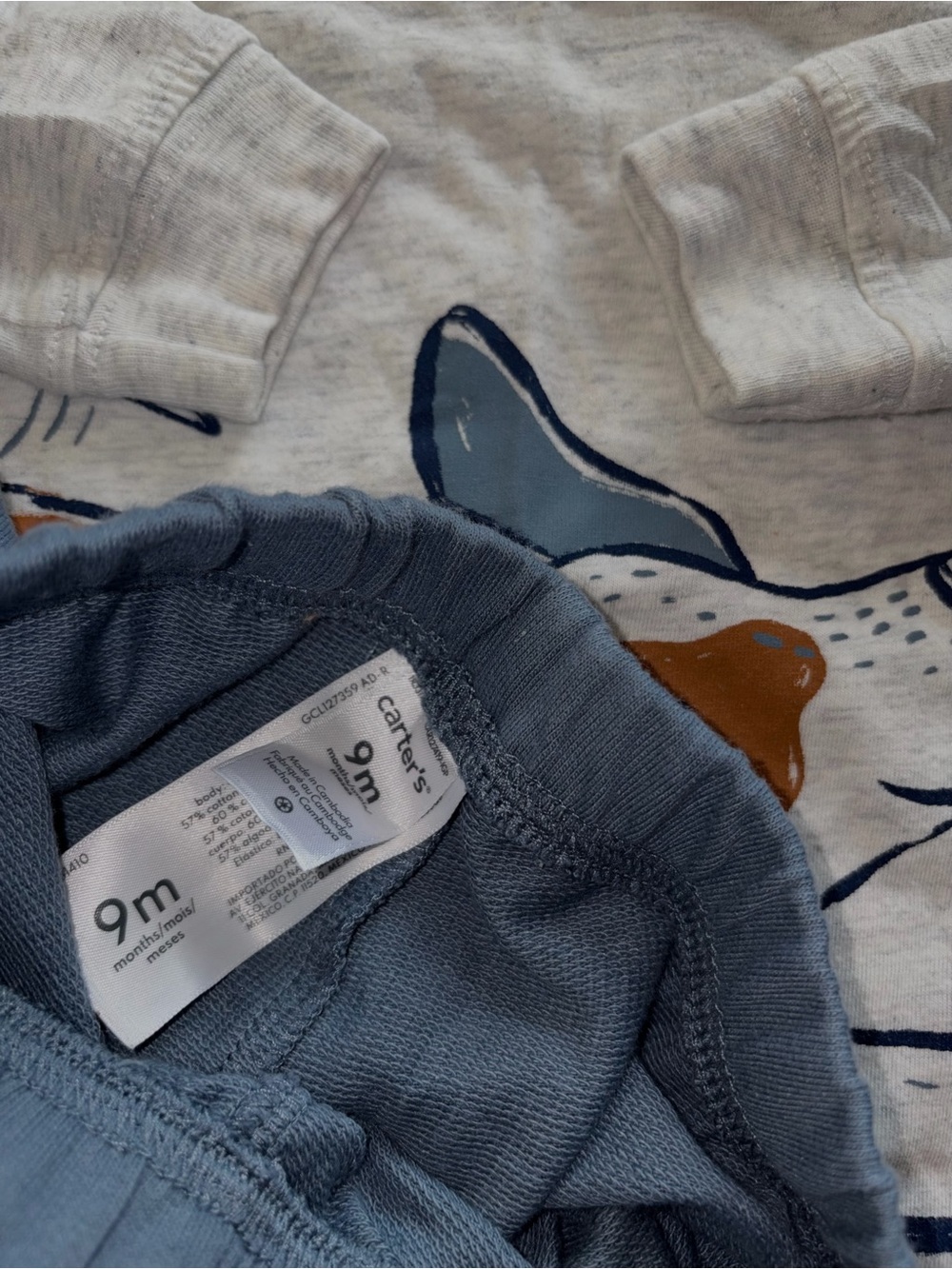 Carter's Dusty Blue Kids Jogger Sweatpants and Gray/White Long Sleeve with Puppy - Picture 3 of 3